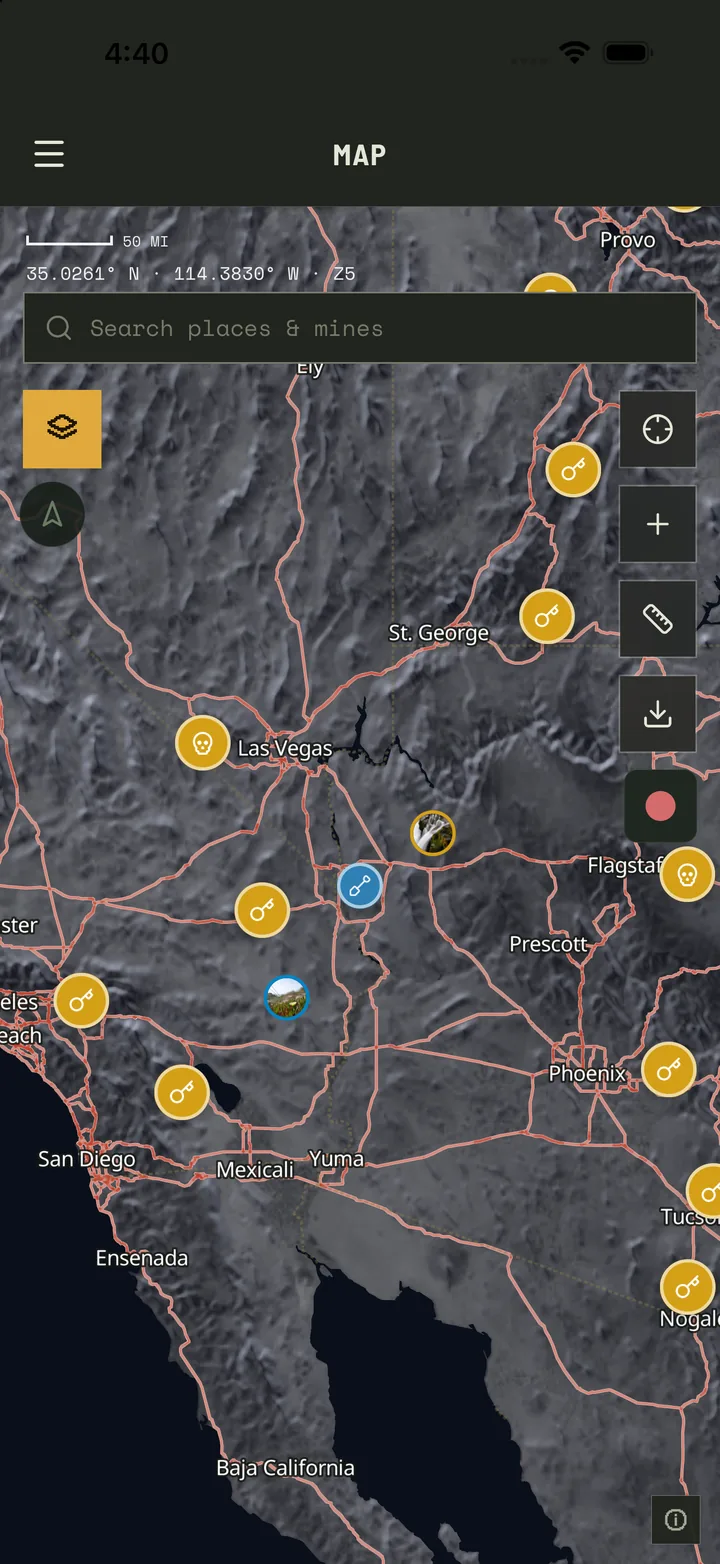 Lodester live map with terrain and waypoints